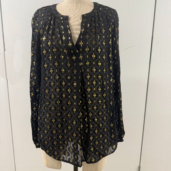 Diane Von Furstenberg Gold Lurex Sheer Black Blouse - Picture 1 of 6